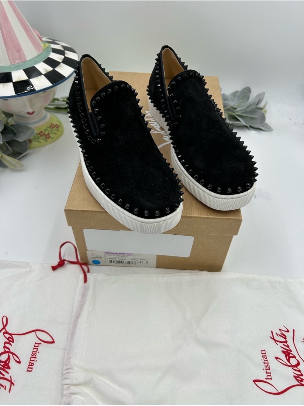 Men’s Christian Louboutin PIK boat spiked slip on sneakers size 41.5 made Italy